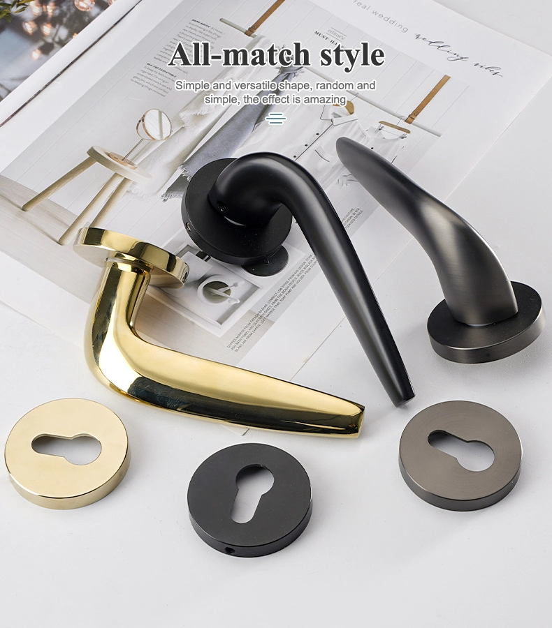 European Style Gold Door Handles with Lock Interior Classic Design Lever Door Handle Key Cylinder Lock