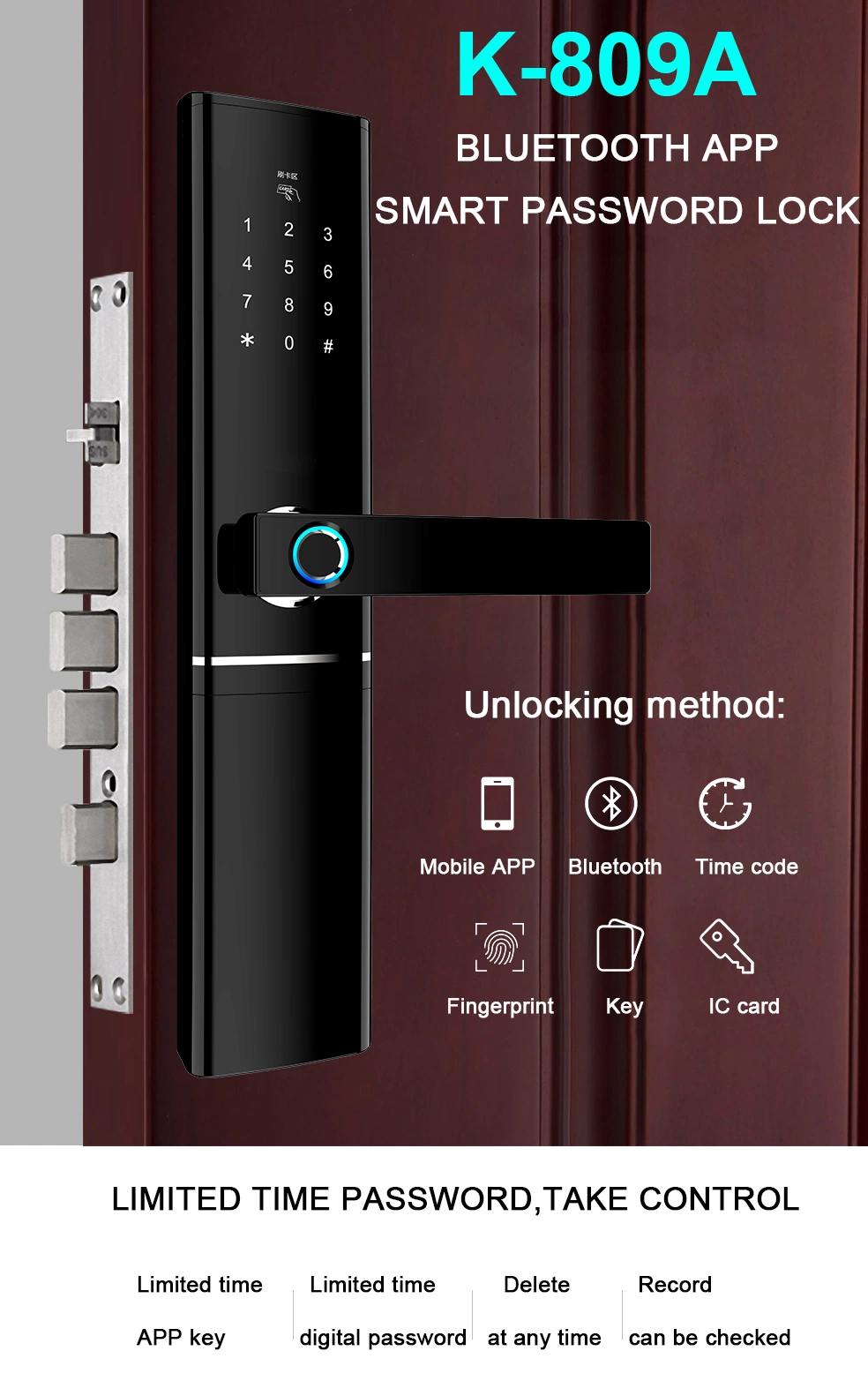 Ttlock Smart Lock Biometric Fingerprint Door Lock WiFi Phone Control Keyless Entry Code Card Key Unlocking Smart Door Lock for Smart Home Office Hotel Apartment