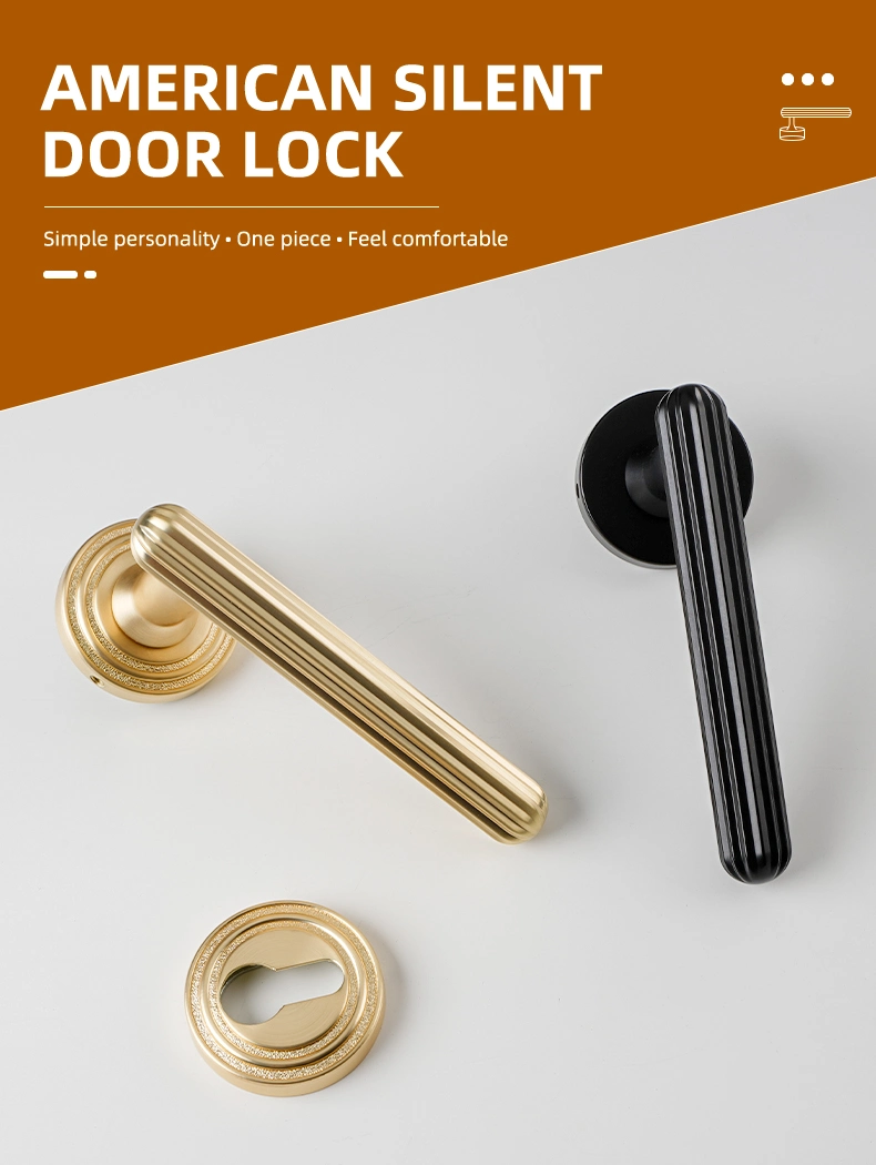 Decorative Bedroom Magnetic Door Lock European Style Gold Textured Door Handle Wholesale Zinc Door Handle