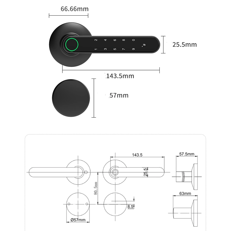 Tuya Bluetooth APP Rossette Digital Lock with 55X72 Lockbody