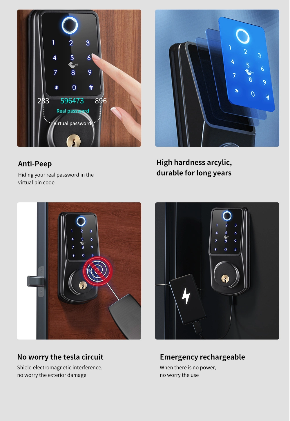 2022 Tuya WiFi Front Door Outdoor Ttlock APP Touchpad Electronic Smart Lock