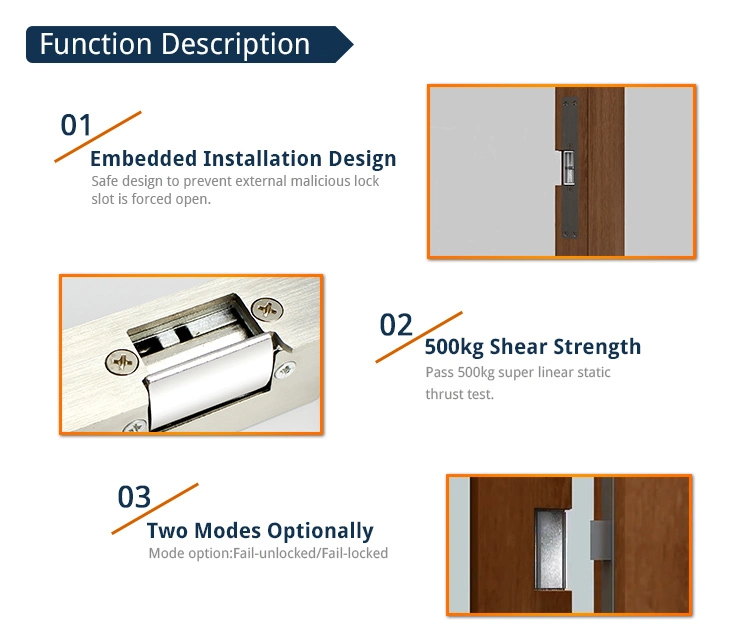 Fail-Secure / Fail-Safe Stainless Steel Narrow Mouth Standard -Type Swinging Glass Door Lock for Double Door for Wooden Aluminum Glass Fireproof Metal Door