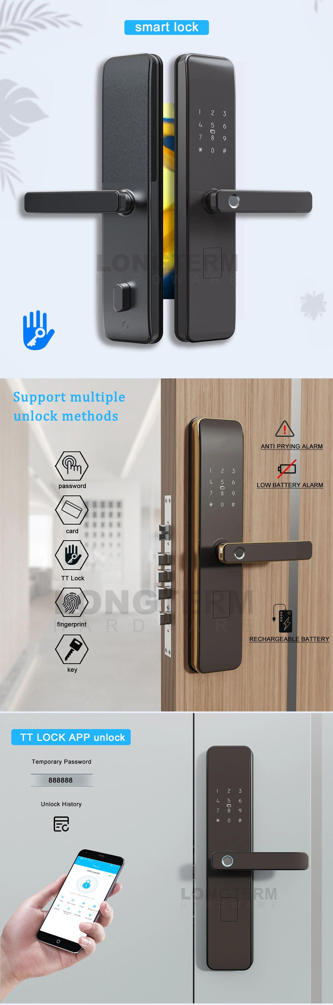 New Upgrade Fashion Design Smart Door Lock for Apartment Office Hotel Multi-Functional Digital Door Lock