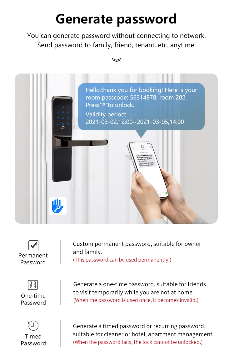 Bluetooth Ttlock APP Wireless Digital Keypad Smart Lock with Handle