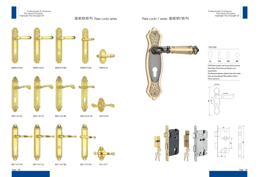 Classical Design Golden Large Size Zinc Alloy Lever Door Handle Mortice Lock