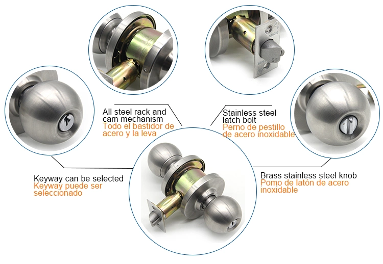 Grade 3 OEM Home Entrance Tubular Cylindrical Door Knob Lock