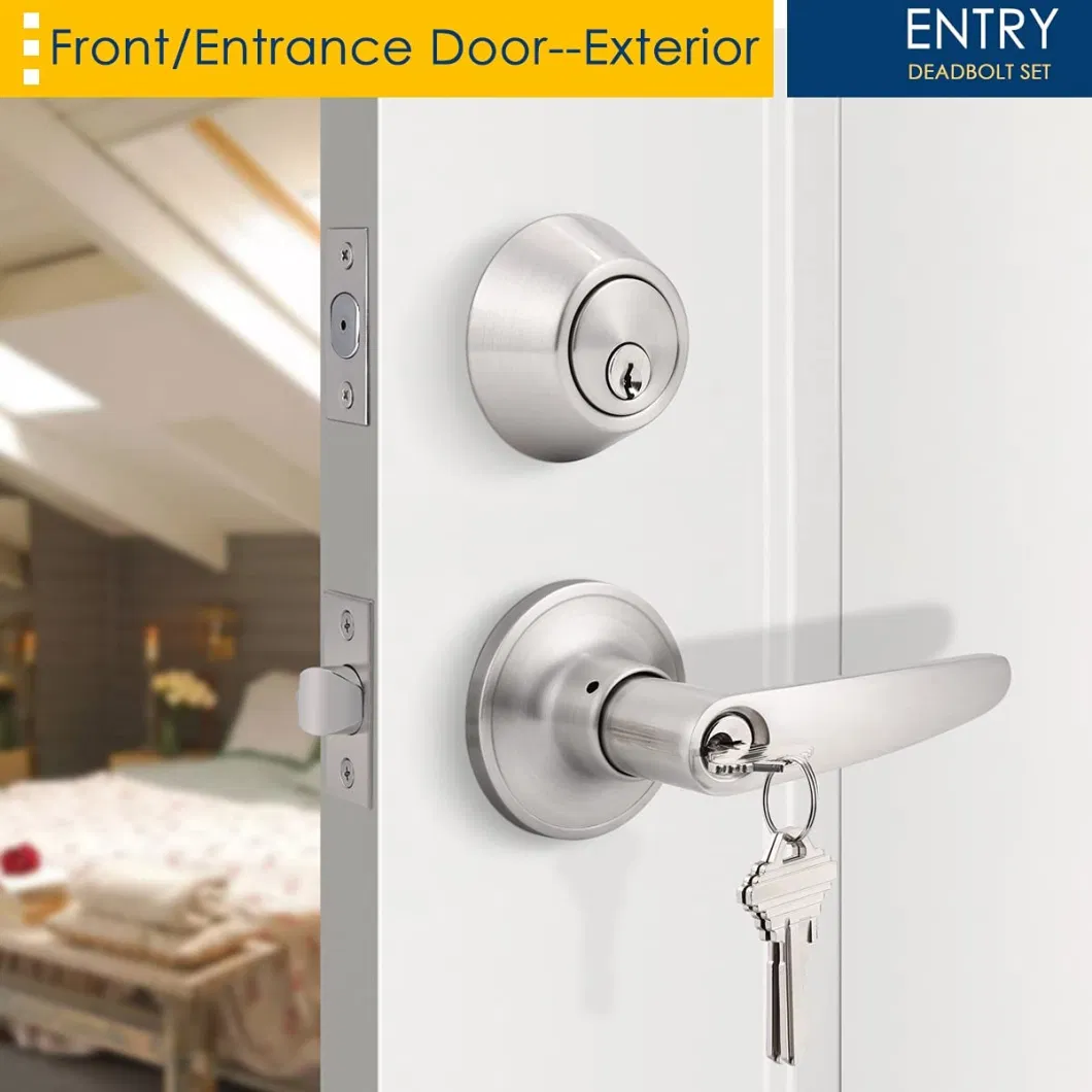 Keyed Door Lever Handle Lock Set with Single Cylinder Deadbolt