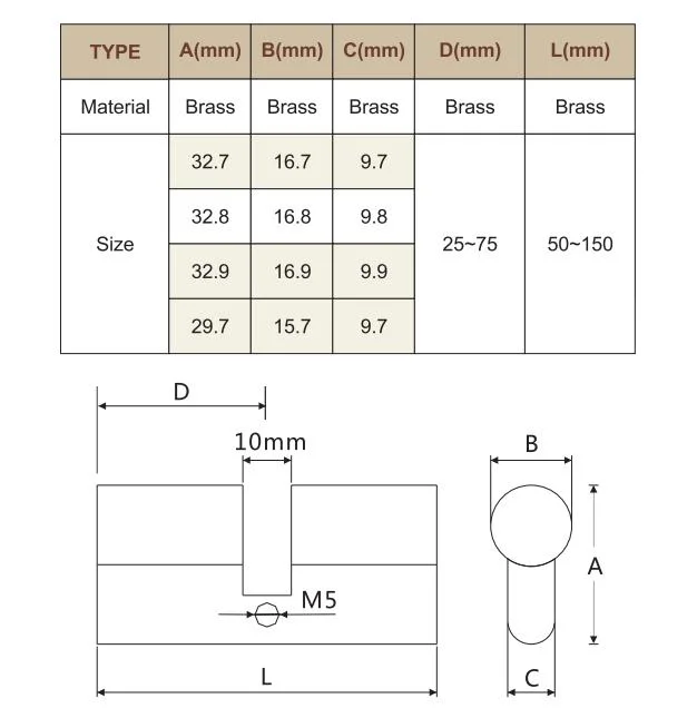 Double Opening Bedroom Entry Wooden Door Cylinder Lock with 3 Keys