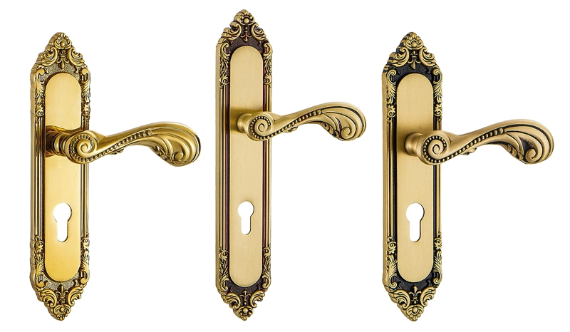 Koppalive OEM Luxury Golden Interior Brass Door Handle Lock Set with Plate