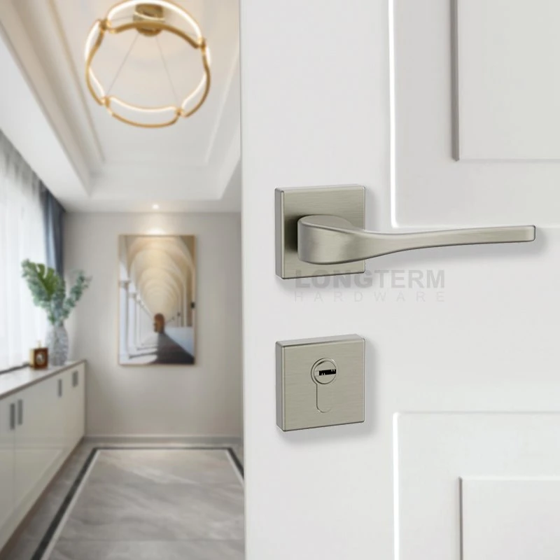 Zinc Alloy Modern Unique Lever Full Door Handle Set on Square Rosette