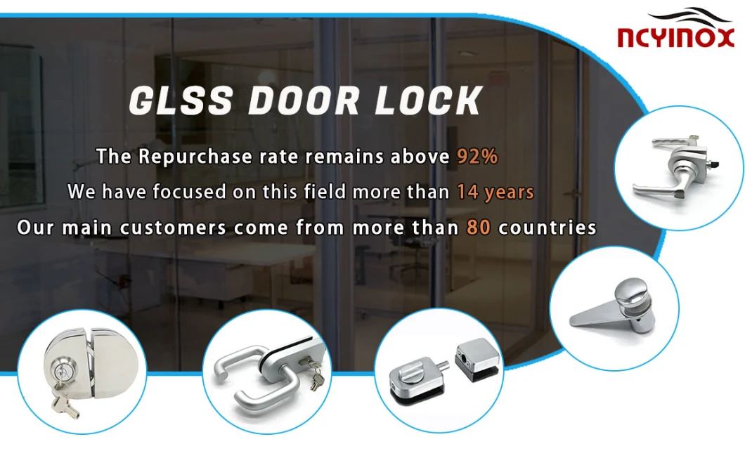 Commercial Modern Style Aluminum Sliding Frameless Swing Glass Door Lock with Handle