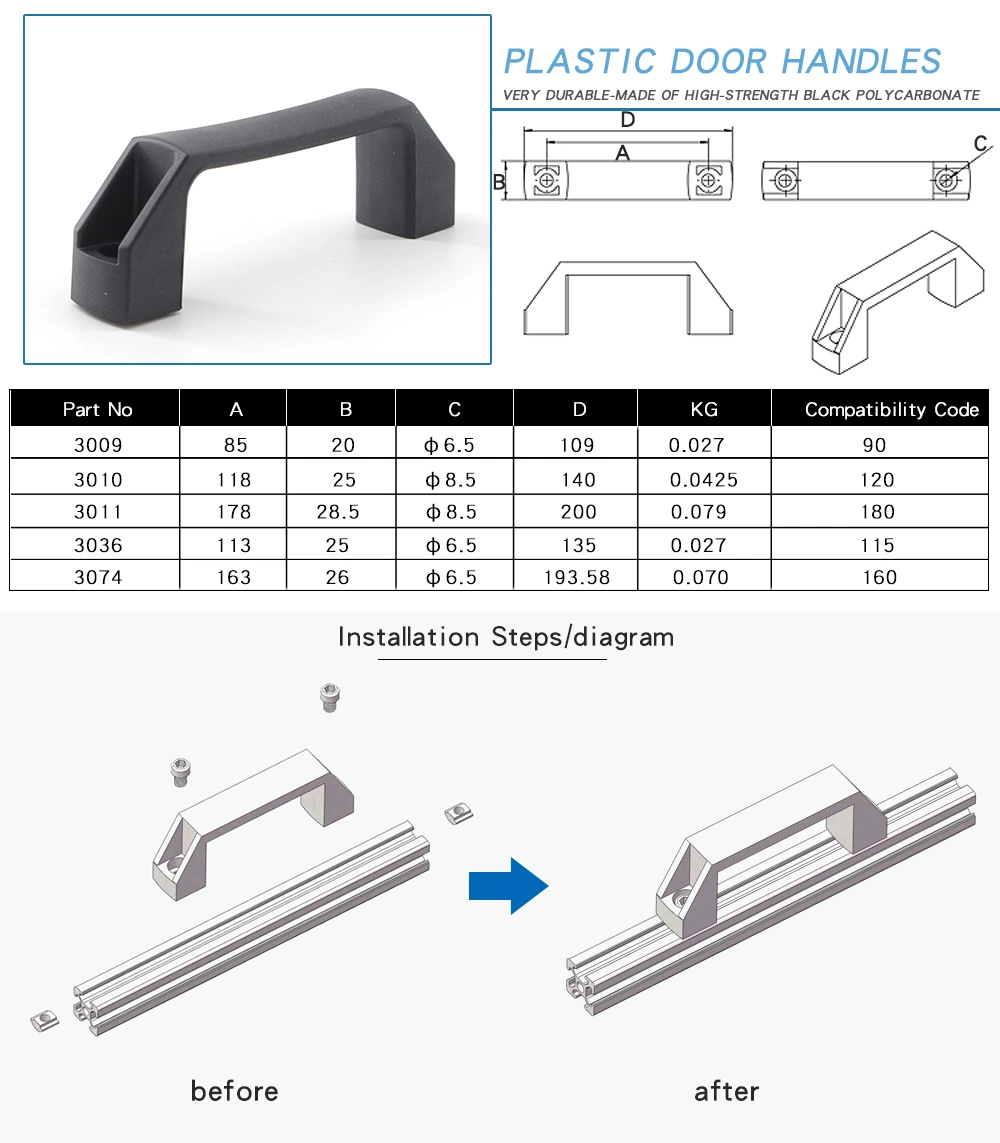 China Manufacturer Industrial Injection Molding Strong Handle 115mm Plastic Nylon ABS Door Handles for Aluminum Profile Door Connecting 90 115 120 160 180