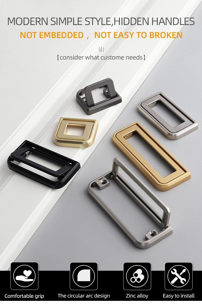 Rectangular Pull Square Dropg Knob B Rinlack/Gold/Silver Buckle Handle Furniture Drawer Pull Door Cabinet Handle