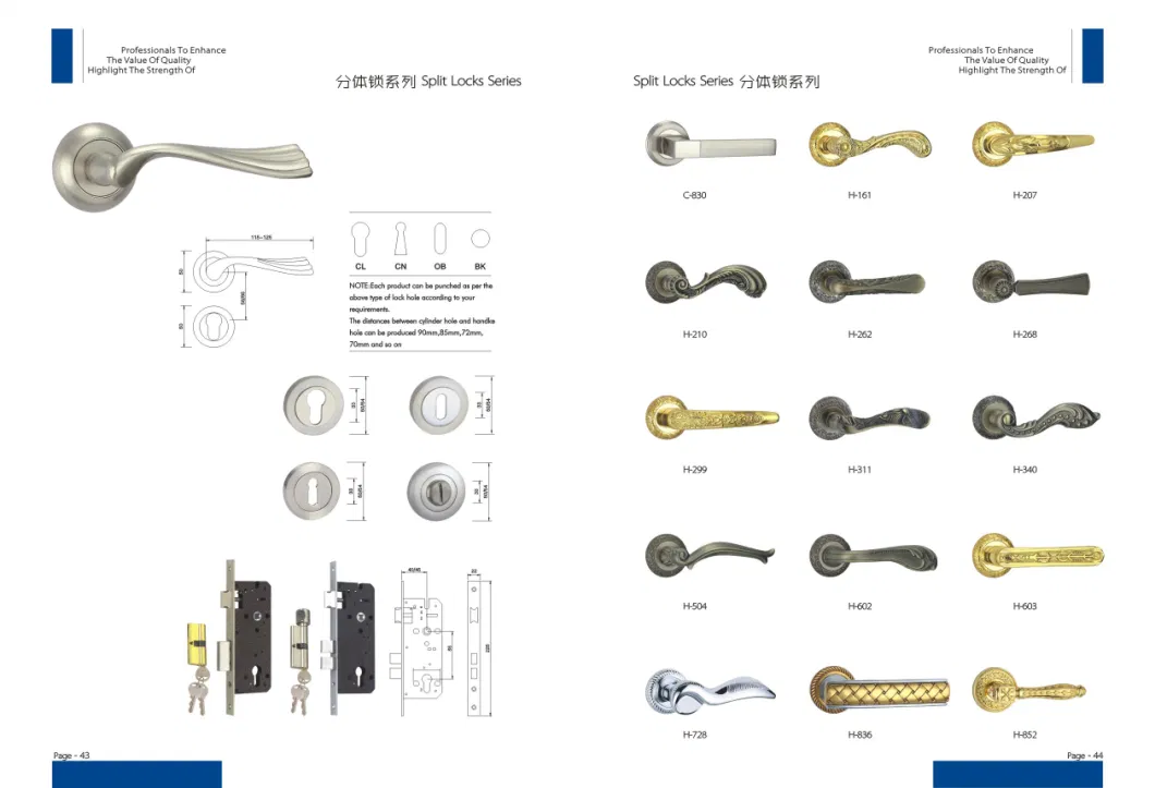 Classical Design Golden Large Size Zinc Alloy Lever Door Handle Mortice Lock