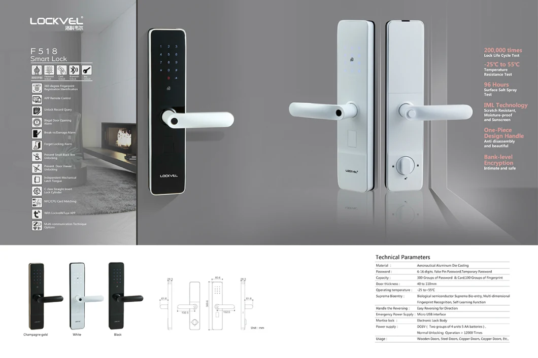 Customized Smart Digital Door Lock with Tuya, Lockvel, or Integrated Into Your Own APP