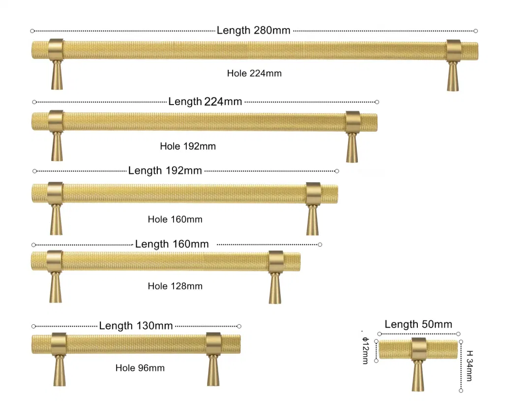 Factory Selling Cabinet Door Knurled Handles Gold Kitchen Drawer Brass Pull Handle