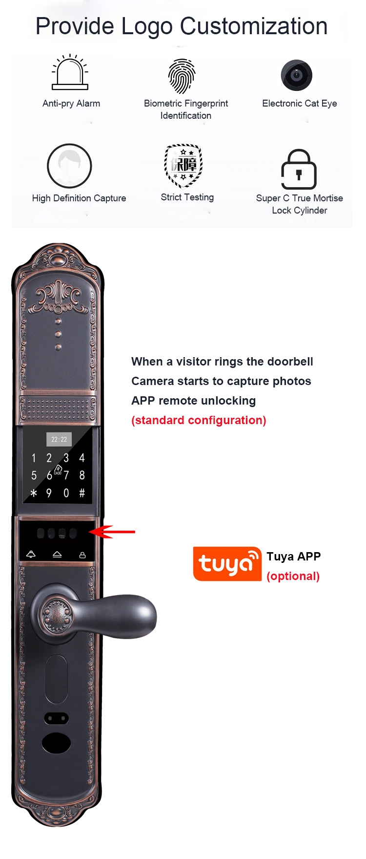 3D Face Fingerprint Smart Gate Lock Classic Semi-Automatic APP Biometric Digital Card Password Code Electronic Door Villa Front Locks