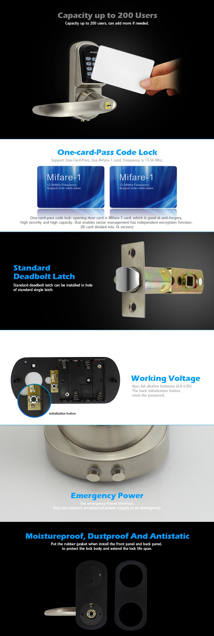 Stainless Steel American Standard Mortise Single Latch Smart Lock Bluetooth