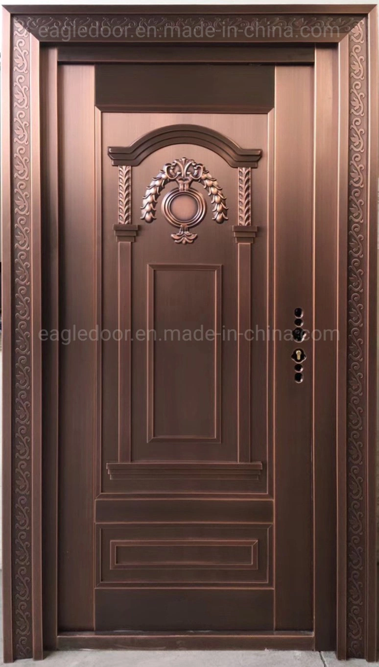 Luxury Entrance Doors Main Door Designs Double Door Wood Grain Copper Door, Simple Modern Design Exterior Entry Bronze Doors with Smart Lock Metal Copper Door