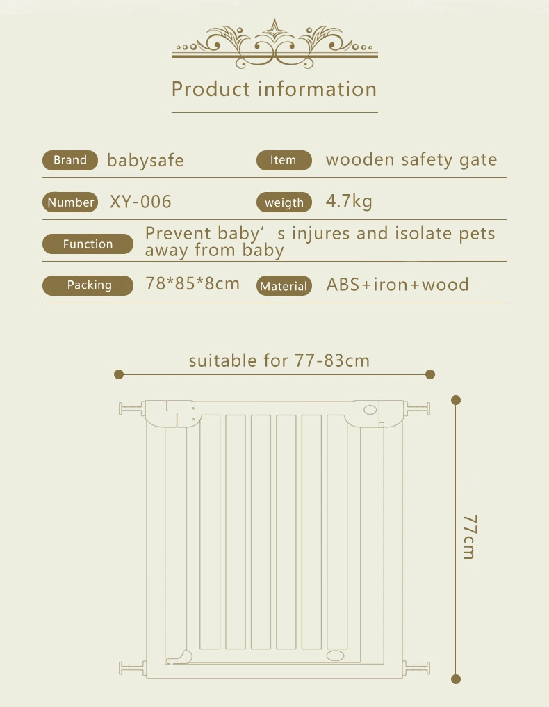 Wood Baby Safety Gate with Magnet System and Double Locking