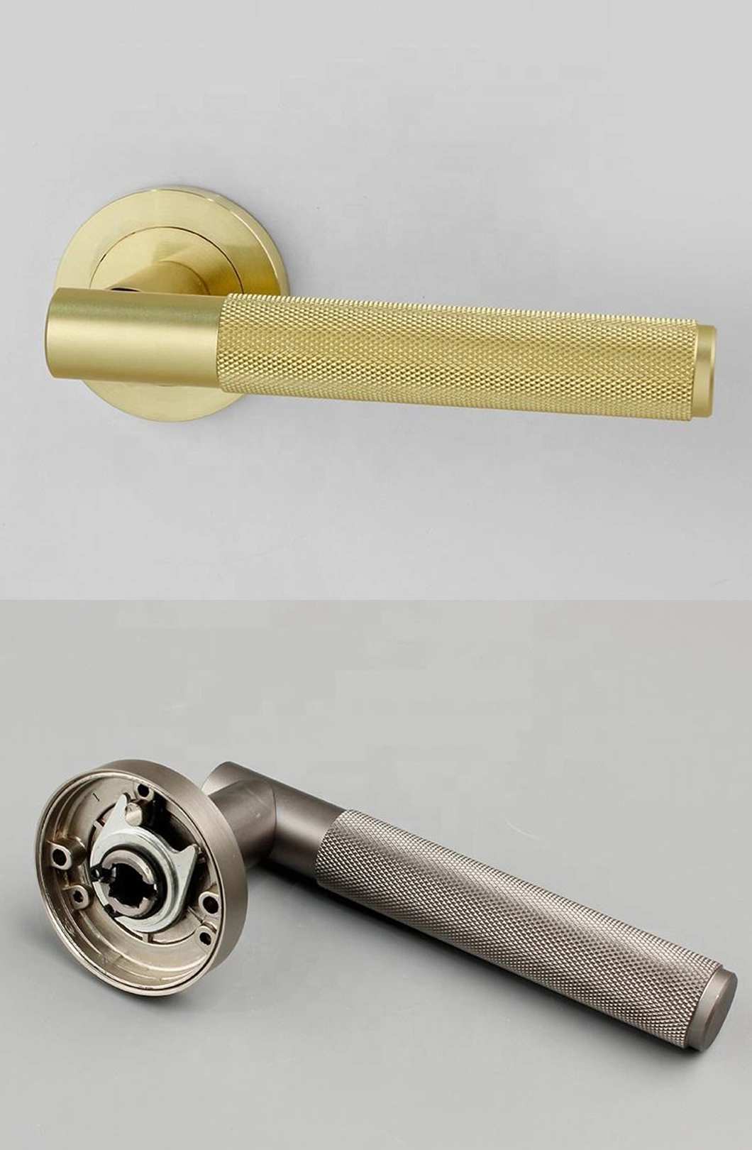 Modern Knurled Door Handles Gold Black Colour Aluminum Door Lever Handle