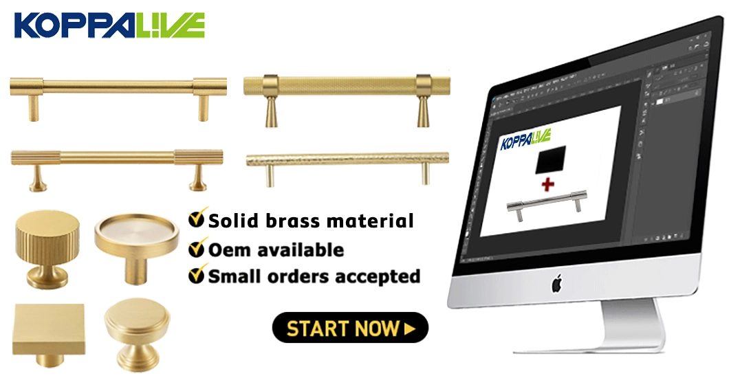 Factory Selling Cabinet Door Knurled Handles Gold Kitchen Drawer Brass Pull Handle