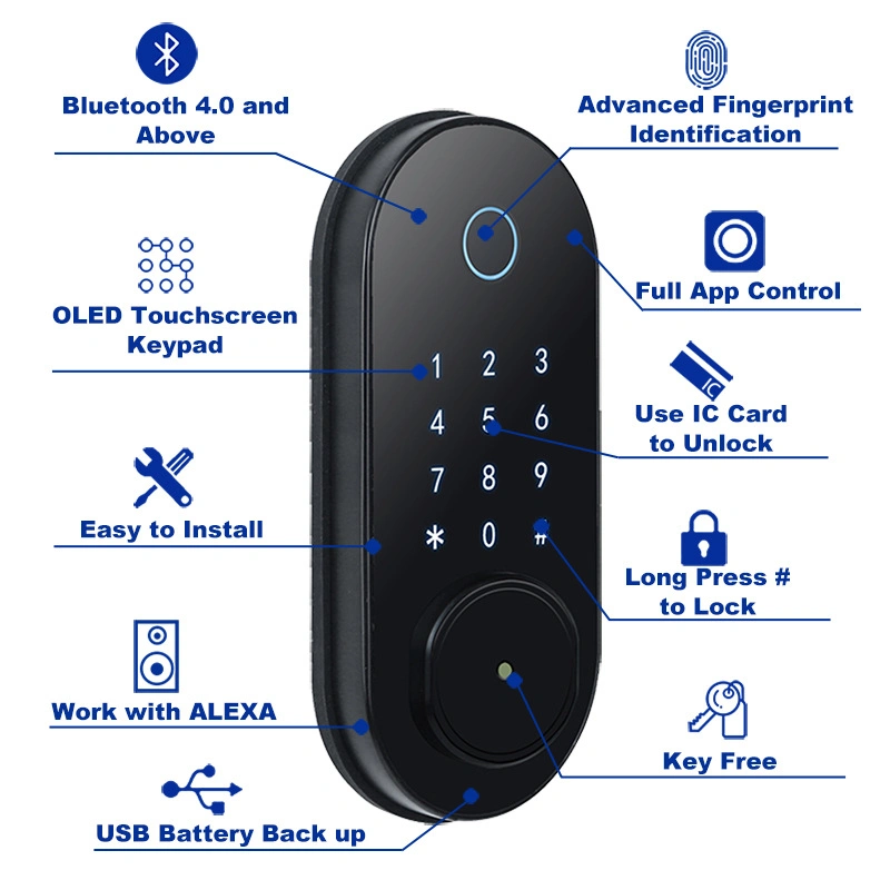 Smart Lock Door Waterproof Outdoor APP Control Biometric Smart Locks for Front Door