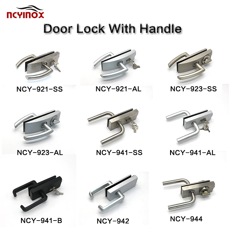 Commercial Modern Style Aluminum Sliding Frameless Swing Glass Door Lock with Handle