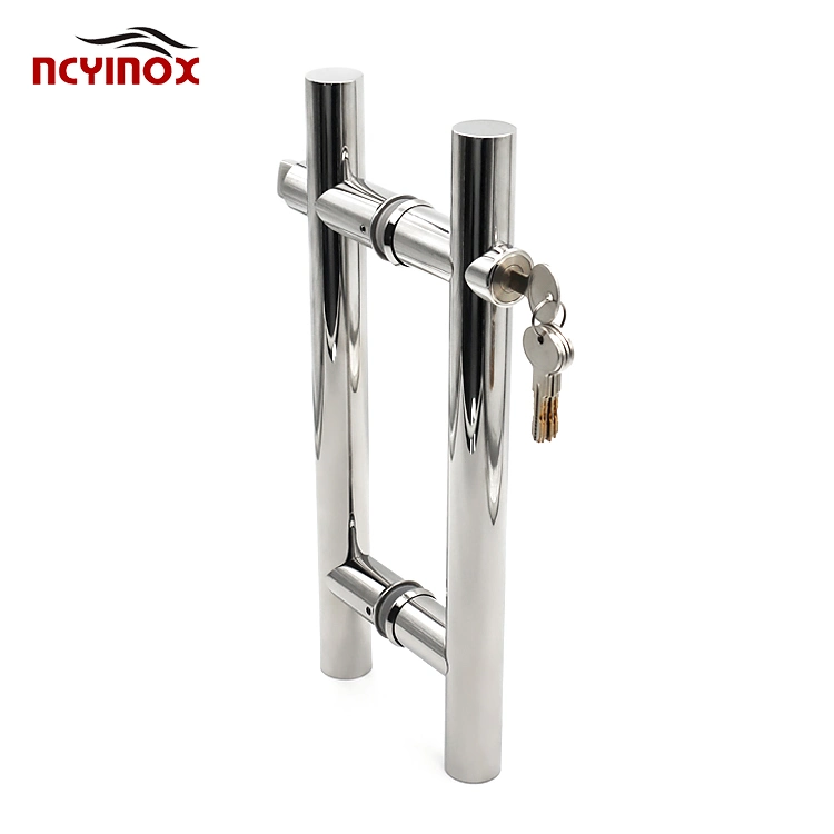 Wholesale Round Tube Mirror Stainless Steel Glass Door Handle with Lock