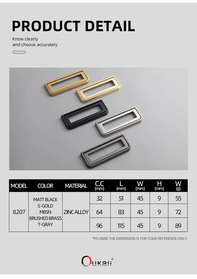 Rectangular Pull Square Dropg Knob B Rinlack/Gold/Silver Buckle Handle Furniture Drawer Pull Door Cabinet Handle