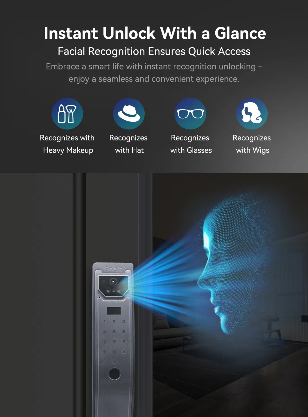 Pin Code Bluetooth WiFi Tuya APP Remote Access Biometric Authentication Smart Door Lock