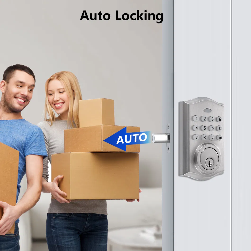 Front Door Handleset Smart Deadbolt Keyless Door Handle Key Lock Combination Lock Zinc Alloy Satin Nickel