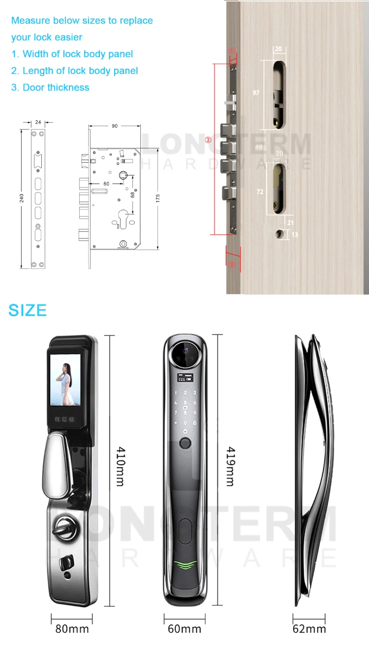 Face Recognition Tuya APP Biometric Fingerprint Smart Door Lock with Camera Doorbell