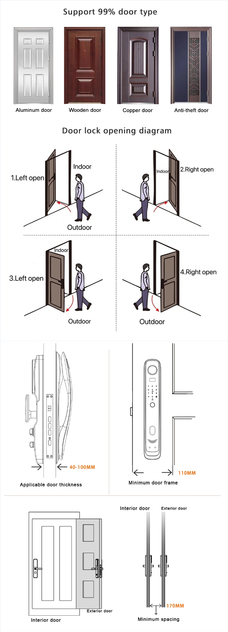 Face Recognition Tuya APP Biometric Fingerprint Smart Door Lock with Camera Doorbell