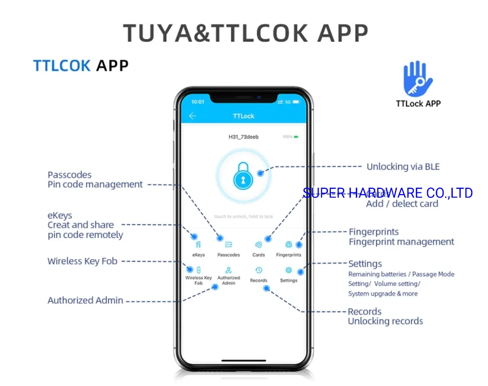 Mart Bedroom WiFi Electronic Intelligent Tuya Digital Fingerprint Smart Door Lock