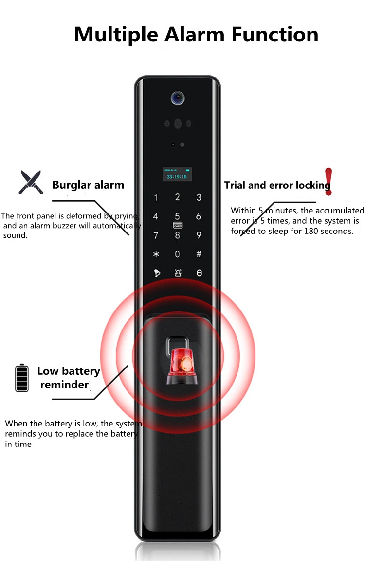 Waterproof Outdoor 3D Face ID Recognition Video Voice Fingerprint Digital Smart Home Door Lock with Camera for Front Door