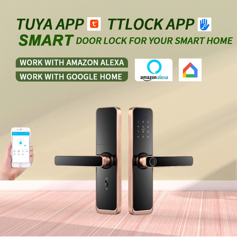 Ttlock Digital Electronic Smart Door Lock Fingerprint Lock Passcode Card Key Tuya WiFi Door Lock for Smart Home Apartment Condominium