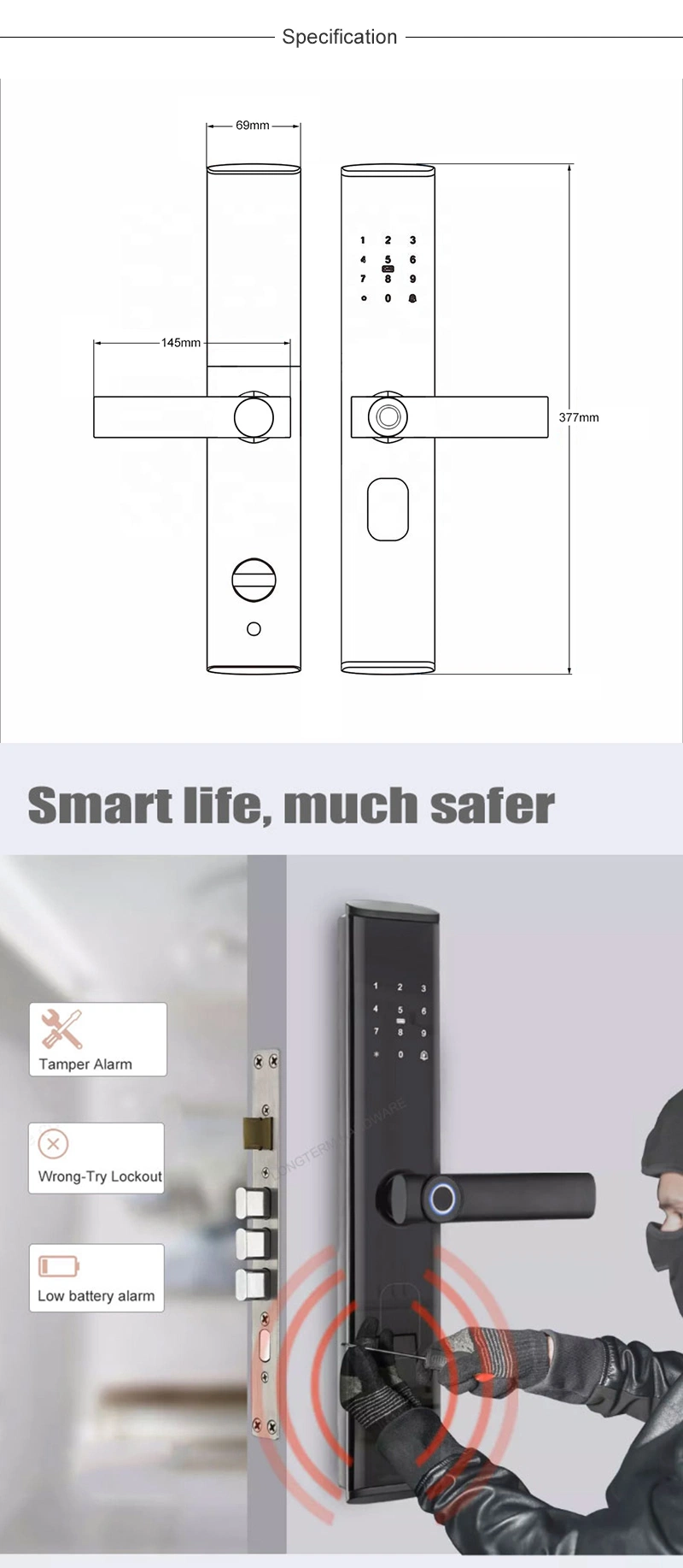 WiFi Tuya Code RFID Card Electronic Fingerprint Smart Door Lock