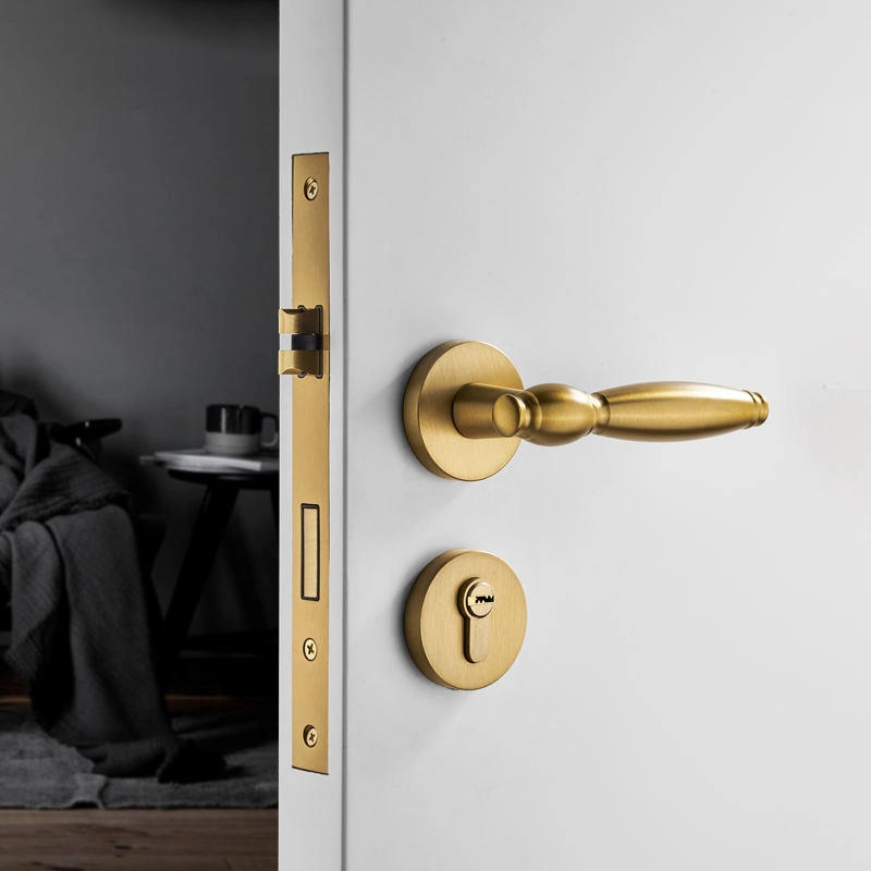 Koppalive New Design Brass Wooden Door Lock Gold Interior Privacy Passage Lever Door Handle for House