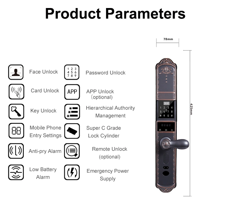 3D Face Fingerprint Smart Gate Lock Classic Semi-Automatic APP Biometric Digital Card Password Code Electronic Door Villa Front Locks