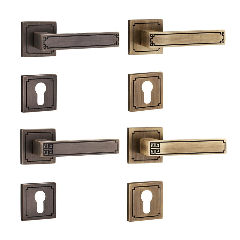 Koppalive China Brass Retro Square Interior Lever Door Handle Lock Set for Wooden Door