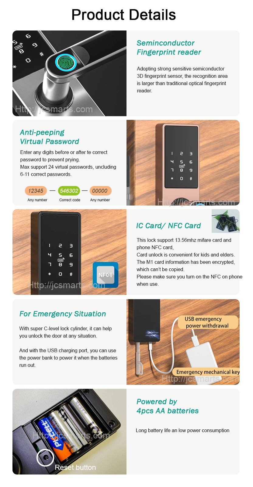 Wooden Door Electronic Fingerprint Lock Smart for Office