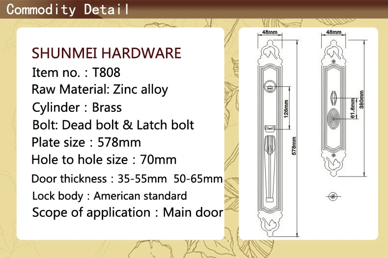 Luxury Big Door Lock with Keys for Entry Door