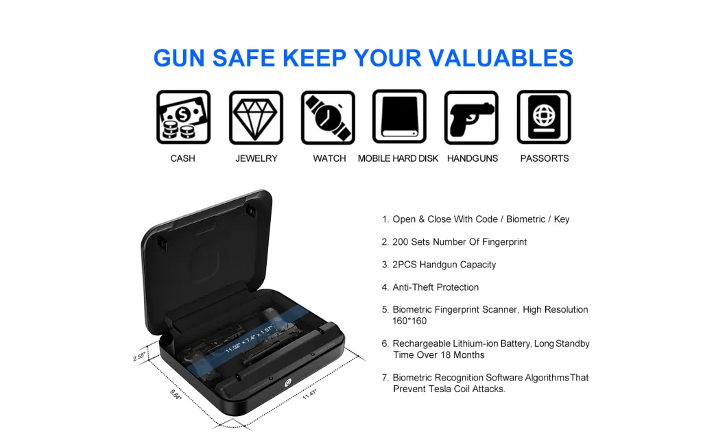 Password Electronic Lock Keypad with Fingerprint Scanner Smart Gun Safe Box