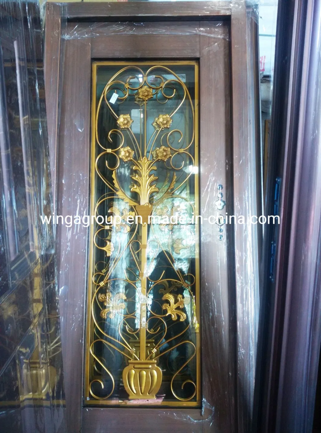 Glass Flower ] Steel Security Metal Glass Copper Door W-Gt-07