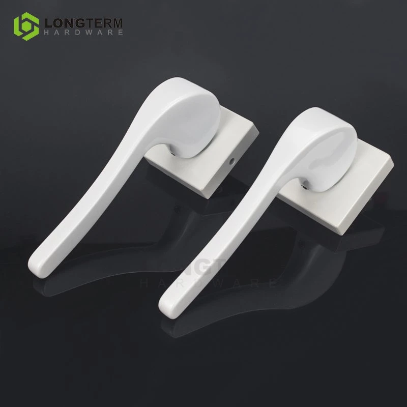 Zinc Alloy Modern Unique Lever Full Door Handle Set on Square Rosette