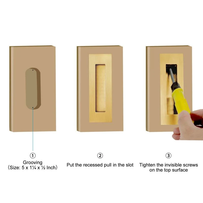 Hardware Pocket Closet Door Brushed Gold Stainless Steel Rectangular Door Handle