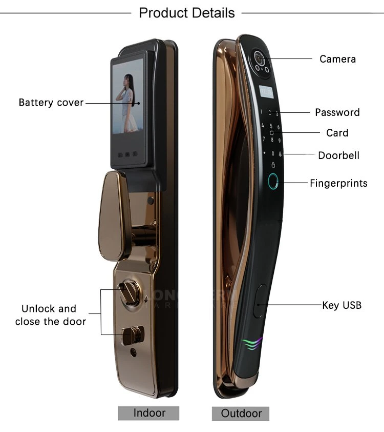 Face Recognition Tuya APP Biometric Fingerprint Smart Door Lock with Camera Doorbell