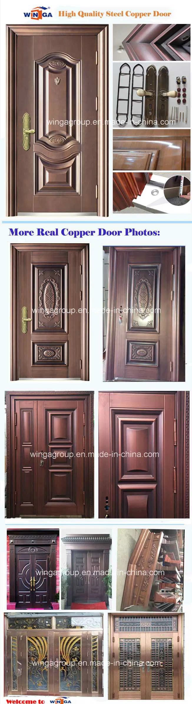 Nice Invisible Hinge Open Steel Alloy Security Copper Door W-Stz-14