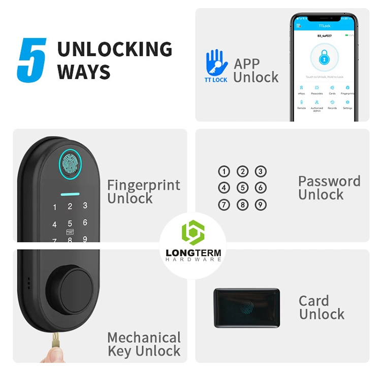 Security Round Mortise Tt Lock Password Card Fingerprint Electronic Digital Smart Deadbolt Door Locks